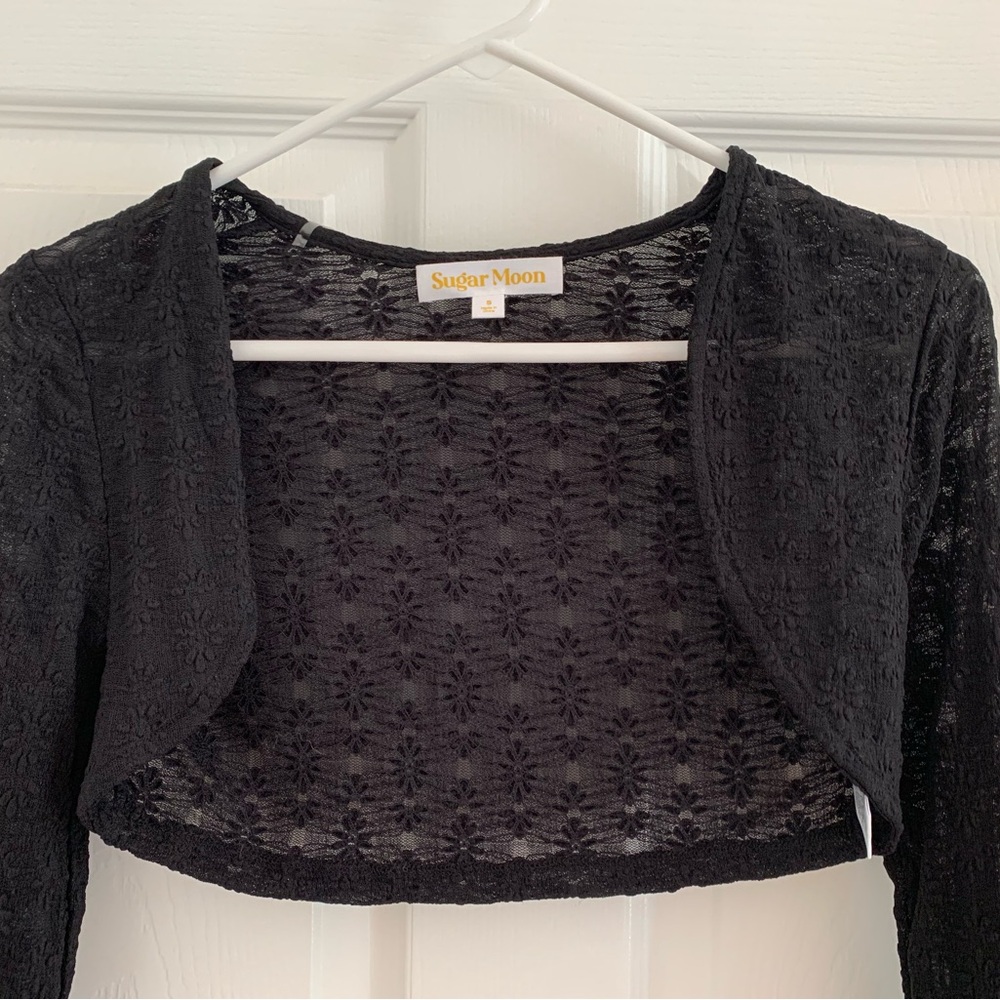 Sugar Moon Black Lace Long Sleeve Fitted Bolero Top - Picture 2 of 6